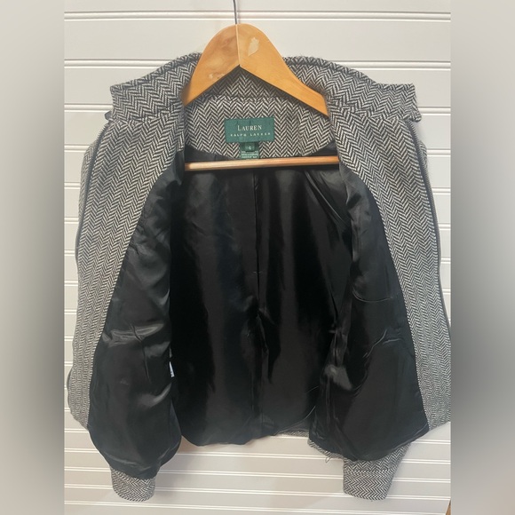 Lauren Ralph Lauren Black & White Herringbone Jacket Wool Alpaca Leather Size 4 - Picture 3 of 11